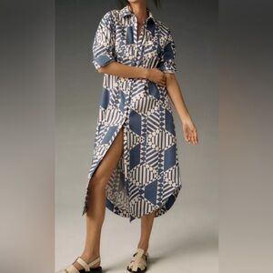 Maeve by Anthropologie Soren blue/ cream shirt dress.